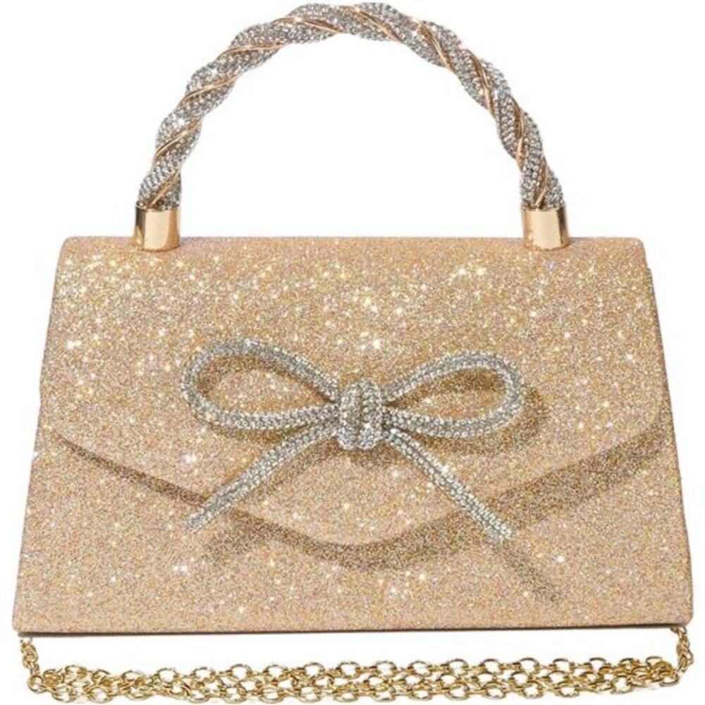 Women Bag Sparkly Bow Clutch Bags Gold - Picture 1 of 6
